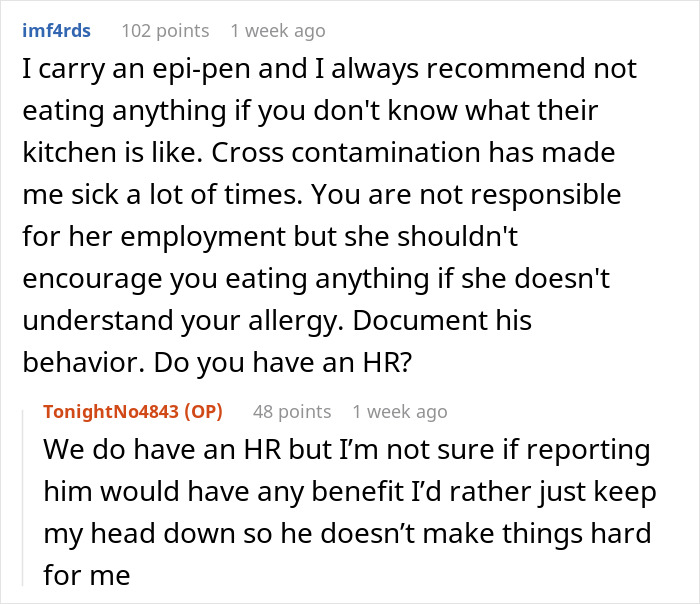 Reddit user warns about allergy risks after intern hospitalized when coworker pressured them to eat cupcakes.