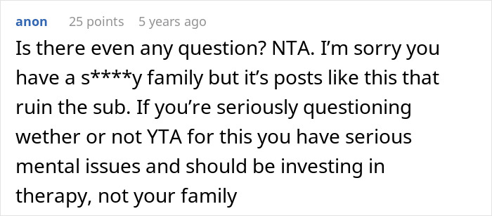 Comment from anon discussing a woman refusing to hand over her entire savings after parents claim it&rsquo;s rightfully theirs.