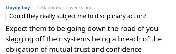 Reddit user questions disciplinary action related to worker disciplined ChatGPT slurs and trust breaches in system use.