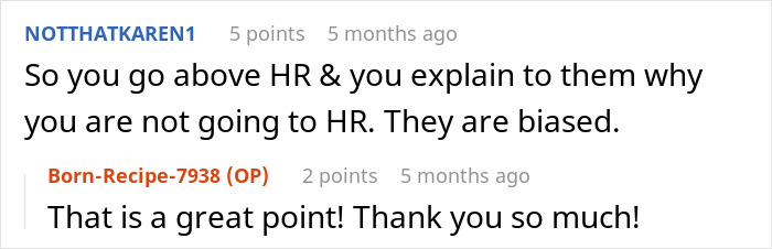 Screenshot of a Reddit comment discussion about employee missing work due to a flat tire and management checking the truth.
