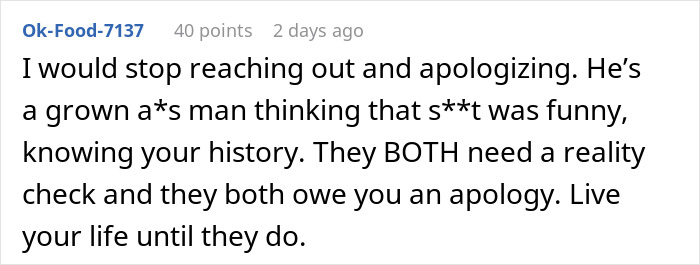 Screenshot of a Reddit comment discussing a prank gone wrong causing injury with keywords knife slipped and ER visit.