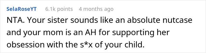 Screenshot of a Reddit comment calling out a mom obsessed with knowing if her sister is expecting a girl as unreasonable and toxic. - 18