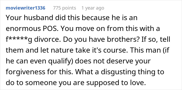 Comment expressing anger at husband&rsquo;s prank causing a claustrophobic woman to cry and vomit, urging divorce for emotional harm.