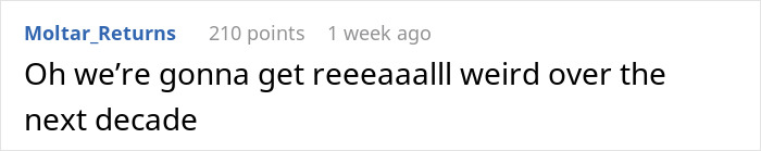 Comment text expressing disbelief about future events, related to netizens reacting to AI boyfriend proposal.