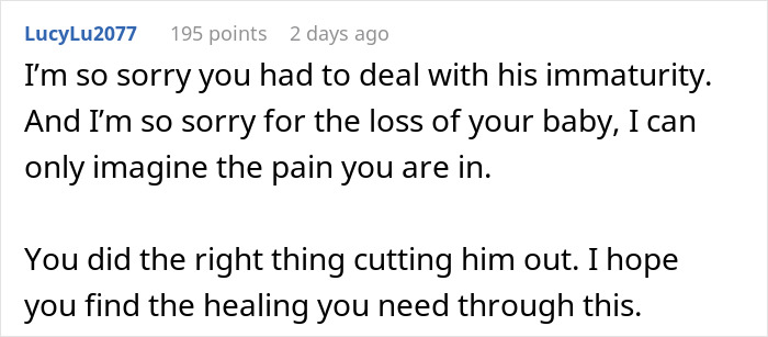 Comment expressing sympathy for woman appalled by dad’s reaction to her giving birth to his dead grandchild. Comment expressing sympathy for woman appalled by dad’s reaction to her giving birth to his dead grandchild.