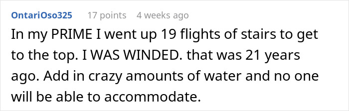 Comment about climbing 19 flights of stairs carrying water, relating to customer demands on Instacart shoppers.