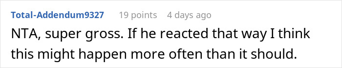 Comment on a forum post discussing a man wetting the bed and not seeing it as a big deal, labeled super gross and concerning frequency.