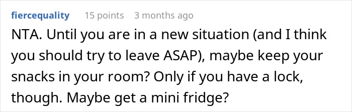 Screenshot of an online comment advising a 19-year-old nanny about food restrictions by an American family.