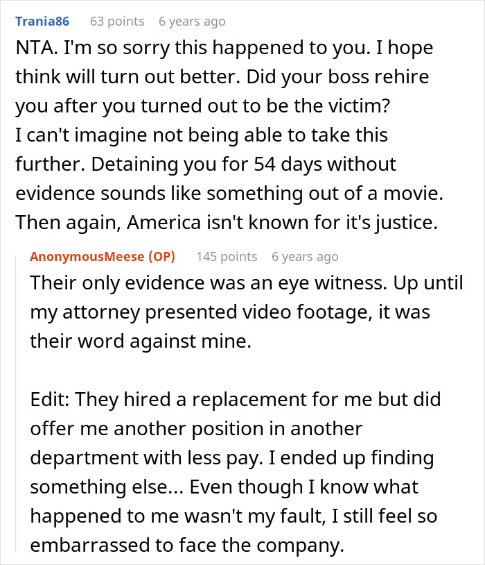 Reddit comments on man wrongfully jailed for 54 days sharing his story and refusing to take down website calling out detective.