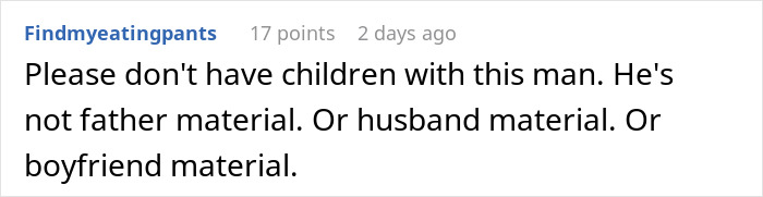 Commenter expressing strong disapproval of a man trying to control decisions about his wife’s body. Commenter expressing strong disapproval of a man trying to control decisions about his wife’s body.