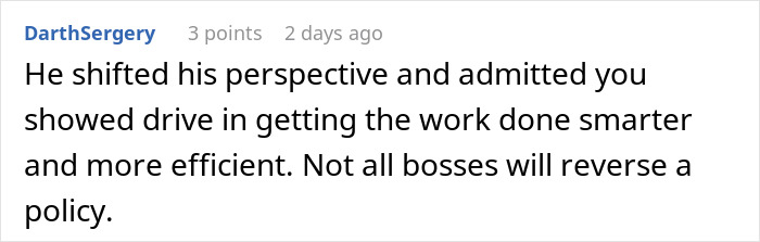 Comment highlighting a boss trying to fix a non-issue by banning flexible hours and facing negative consequences. Comment highlighting a boss trying to fix a non-issue by banning flexible hours and facing negative consequences.