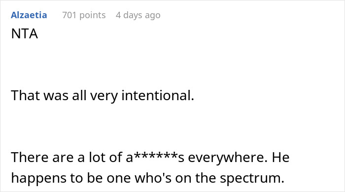 Screenshot of an online comment discussing a host kicking out a friend&rsquo;s neurodivergent buddy for grabbing his hearing aids.