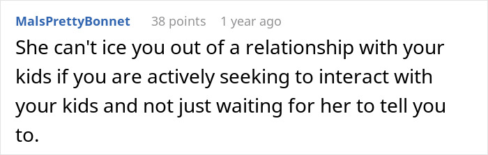 Screenshot of online comment discussing relationship advice, highlighting independence and active parenting.