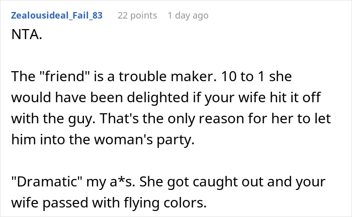 Screenshot of an online comment discussing a friend-wife drunk hookup with another man and related accusations. Screenshot of an online comment discussing a friend-wife drunk hookup with another man and related accusations.