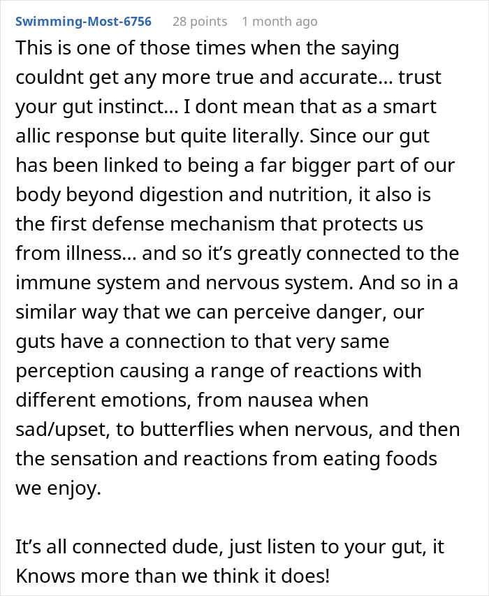 Man getting sick from eating food his dad touched, wondering if the reaction is intentional or related to gut instincts.