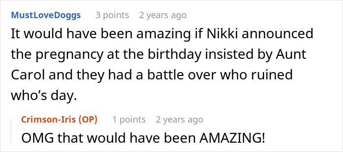Reddit conversation about family using weddings as convenient times to celebrate other occasions and related conflicts.