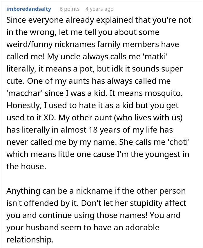 Screenshot of a forum post discussing family nicknames and a woman shocked by cruel nicknames her brother’s wife uses. Screenshot of a forum post discussing family nicknames and a woman shocked by cruel nicknames her brother’s wife uses.