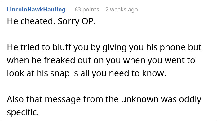 Screenshot of a forum comment discussing strange text about fianc&eacute; raising suspicion for mom-to-be, with friends noting her gut feeling.