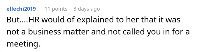 Screenshot of a comment about HR addressing a coworker not invited to a wedding, highlighting workplace boundaries.