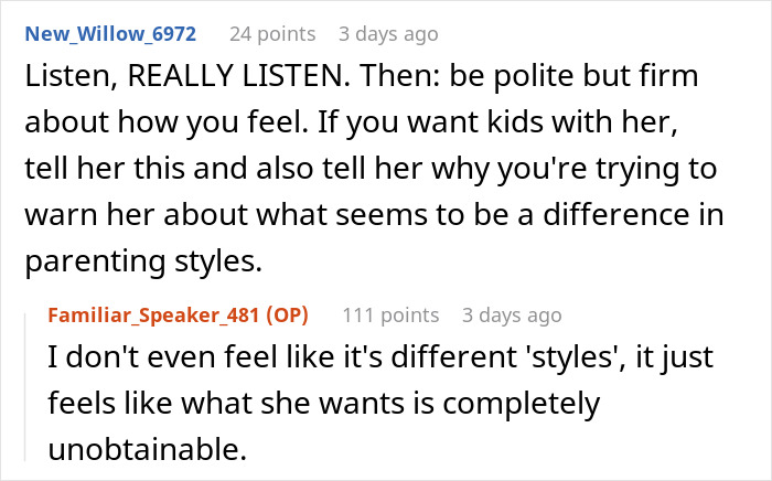 Screenshot of an online discussion about parenting styles and the idea that there is no such thing as a clean toddler.