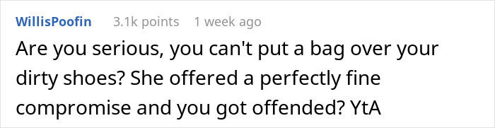 Screenshot of online comment discussing a guy not taking shoes off in friend&rsquo;s house due to medical condition.