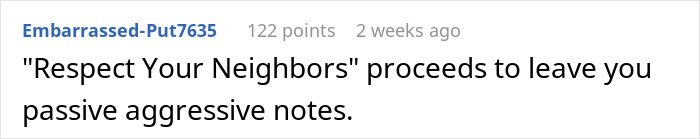 Screenshot of a Reddit comment describing a dodgy neighbor leaving passive aggressive anonymous notes to trick a woman out of her parking spot.