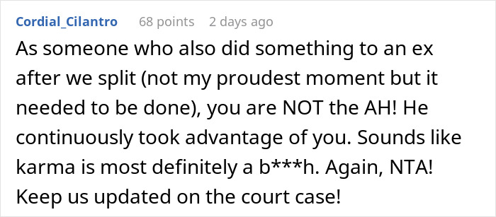Reddit comment discussing taking legal action and cutting utilities after an ex takes over a house for a year. Reddit comment discussing taking legal action and cutting utilities after an ex takes over a house for a year.