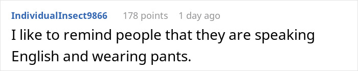 Screenshot of a social media comment about language and attire related to cultural appropriation discussion.