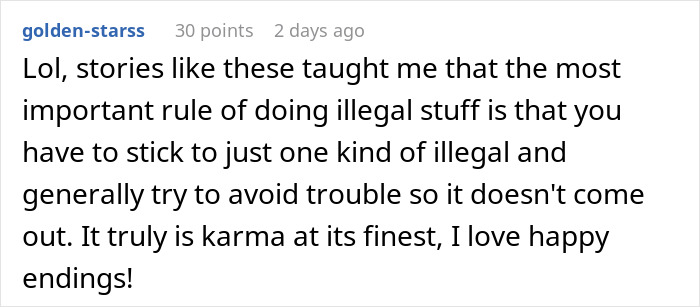 Comment discussing lessons learned about illegal activities and karma related to roommates refusing to return AC unit.