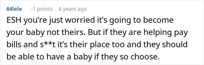 Screenshot of a forum comment discussing parents forbidding their daughter to have a baby under their roof.