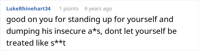 Comment on forum post showing support for standing up against insecure behavior in a relationship at a party.
