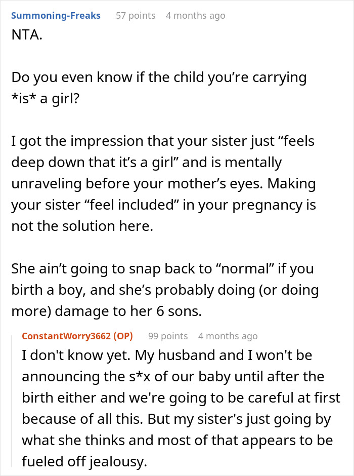 Mom of 6 boys discusses sister’s obsession with expecting a girl and the emotional impact on their family dynamics. - 15