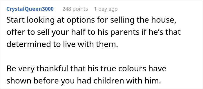 Screenshot of a Reddit comment discussing a man secretly inviting his parents to stay with him and his girlfriend.