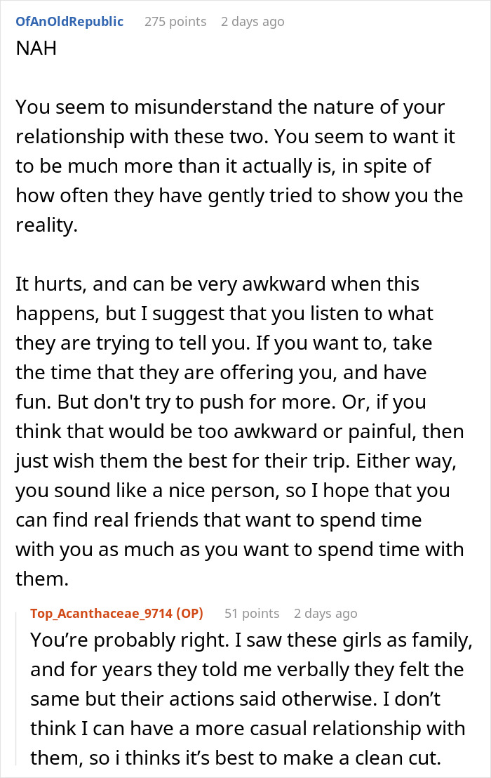 Woman tells friends she is not a hotel after being barely included in their trips, expressing hurt and boundaries frustration. Woman tells friends she is not a hotel after being barely included in their trips, expressing hurt and boundaries frustration.