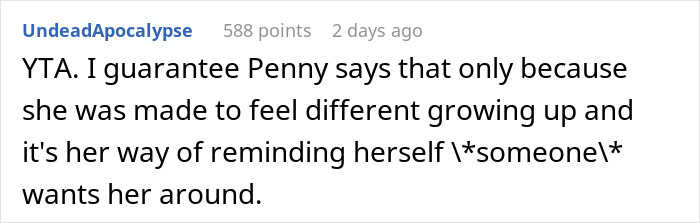 Screenshot of Reddit comment discussing adopted sis’ longstanding chosen one joke backfiring after brother mentions bio dad never chose her. Screenshot of Reddit comment discussing adopted sis’ longstanding chosen one joke backfiring after brother mentions bio dad never chose her.