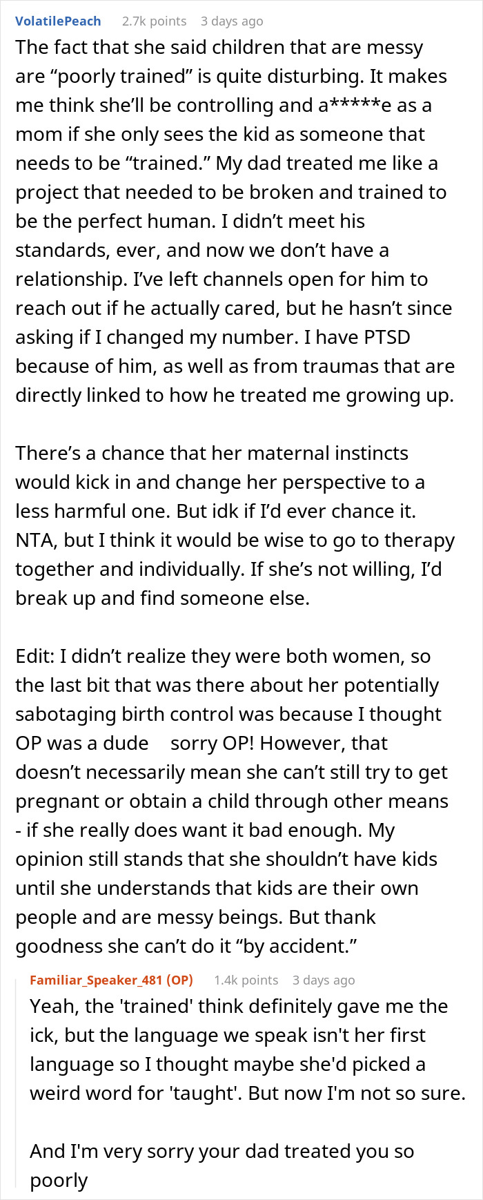 Reddit user shares personal story about childhood trauma and challenges surrounding the idea that toddlers can be clean or trained.