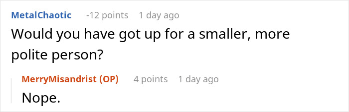Man stands up to train bully who ends up frustrated and huffing after not getting his way in a conflict.