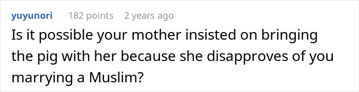 Comment on a forum discussing a mother and her pet pig causing a scene at her daughter's wedding ceremony.