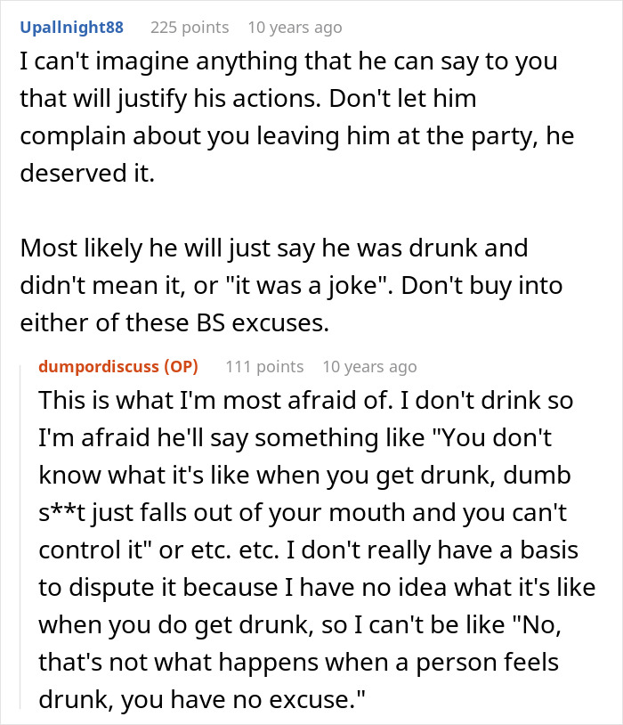 Reddit conversation about a guy pretending to be single at a party and making excuses when confronted by his girlfriend.