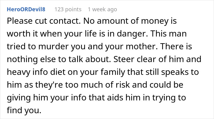 Comment warning about danger after man gets sick every time he eats food his dad has touched.