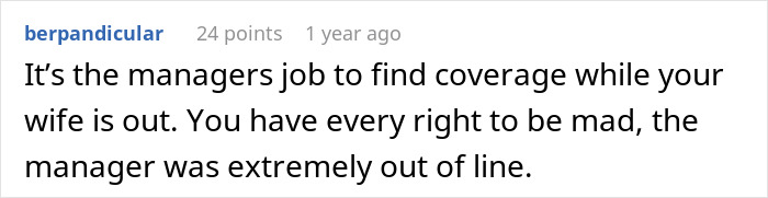 Text post on social platform discussing a manager giving a formal reprimand after an employee missed a meeting.