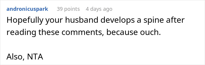 Screenshot of a Reddit comment where a user supports a woman correcting her mother-in-law about the baby&rsquo;s name claim.