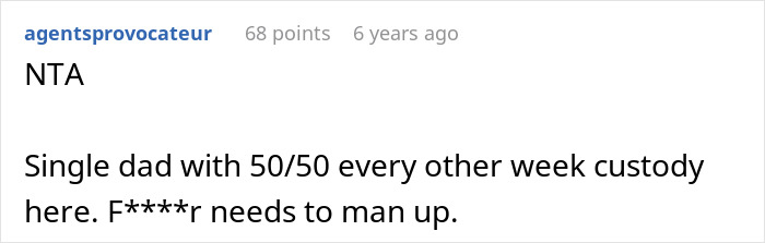 Screenshot of an online comment discussing a single dad and accusing sister of being a stranger to his kids over childcare refusal.