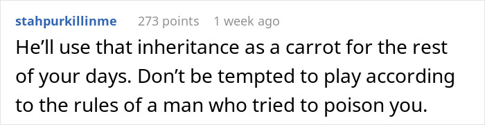 Screenshot of an online comment discussing a man getting sick after eating food touched by his dad and wondering if it&rsquo;s intentional.