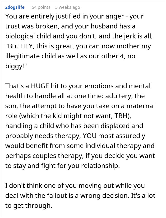 Comment discussing emotional impact of a husband hiding an affair for 9 years and the resulting family challenges. Comment discussing emotional impact of a husband hiding an affair for 9 years and the resulting family challenges.