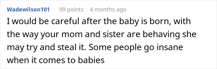 Comment warning about a mom of 6 boys obsessing over whether her sister is expecting a girl and concerns about family behavior. - 22