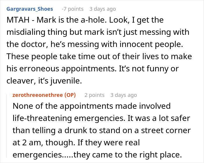 Man receives calls meant for doctor, refuses to change number, and starts booking appointments in response.