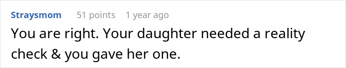 Screenshot of an online comment responding to a teen insisting on keeping her baby after dad refuses to help out.