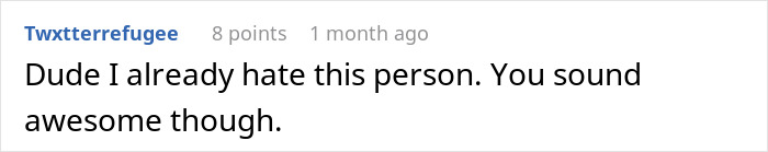 Comment text on a white background reading I already hate this person, you sound awesome though, referencing a deaf man being quiet.