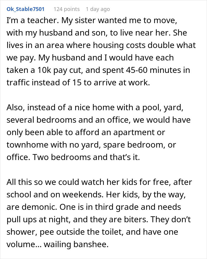 Reddit post discussing the challenges of unpaid babysitting and the value of babysitters&rsquo; living wage.